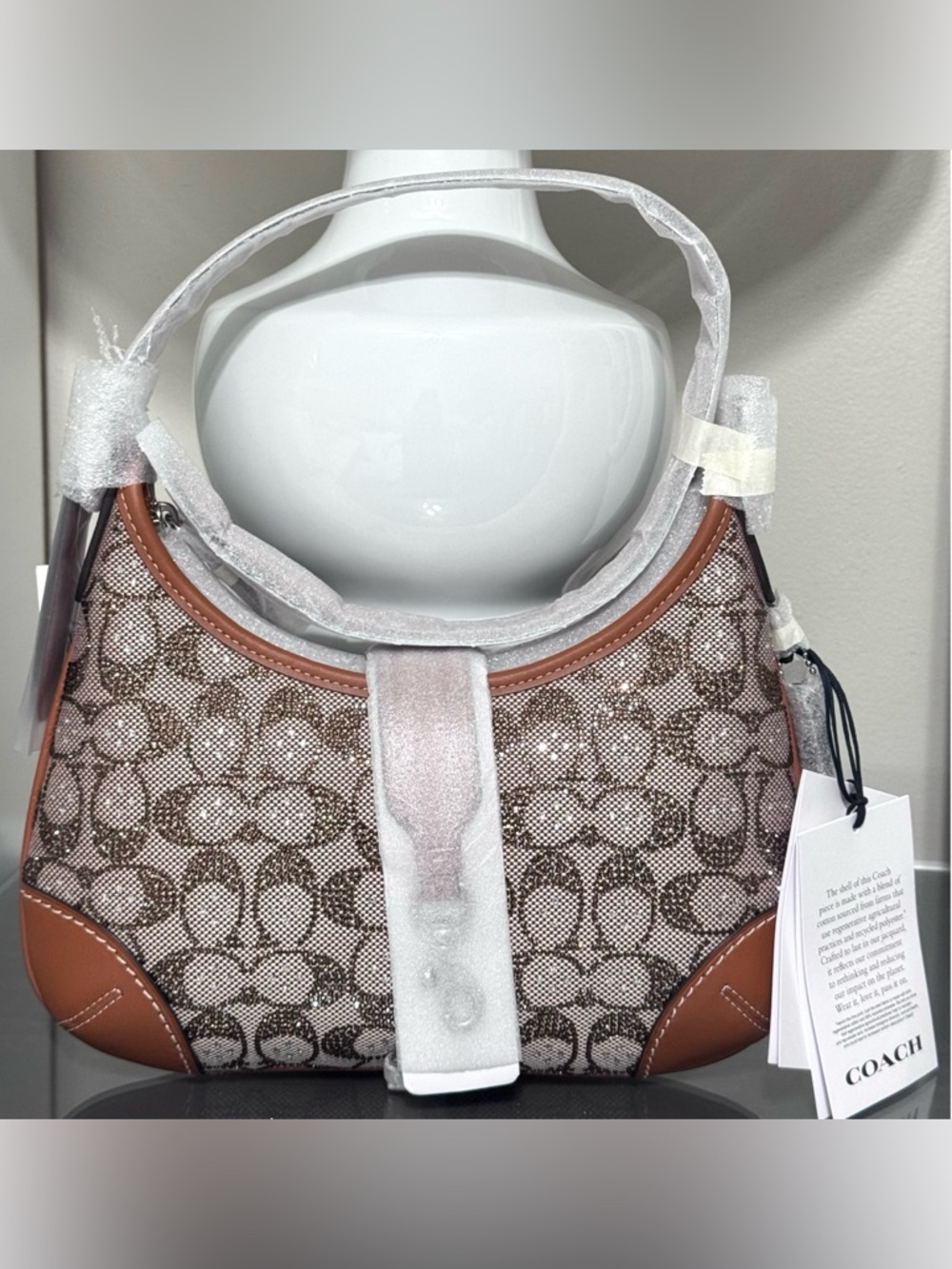 COACH Hamptons Hobo Bag In Crystal Signature Jacquard